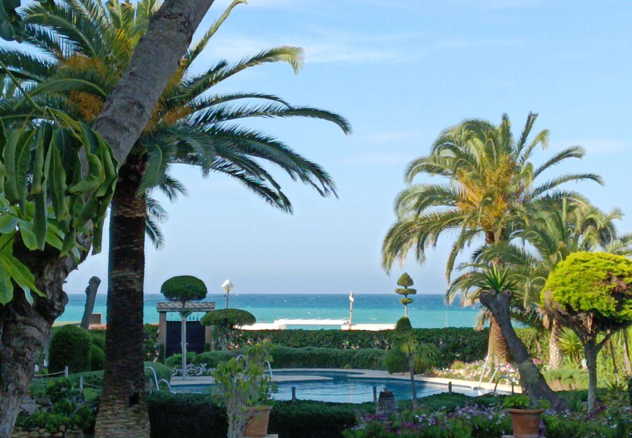 Panoramic Mediterranean sea and pool views from the private terrace at Stella Maris Nerja