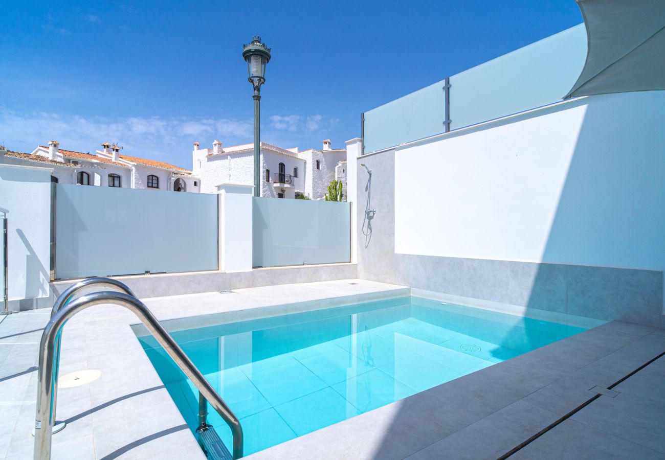 Alternative view of the private pool and outdoor terrace at luxury villa Casa Mezcal