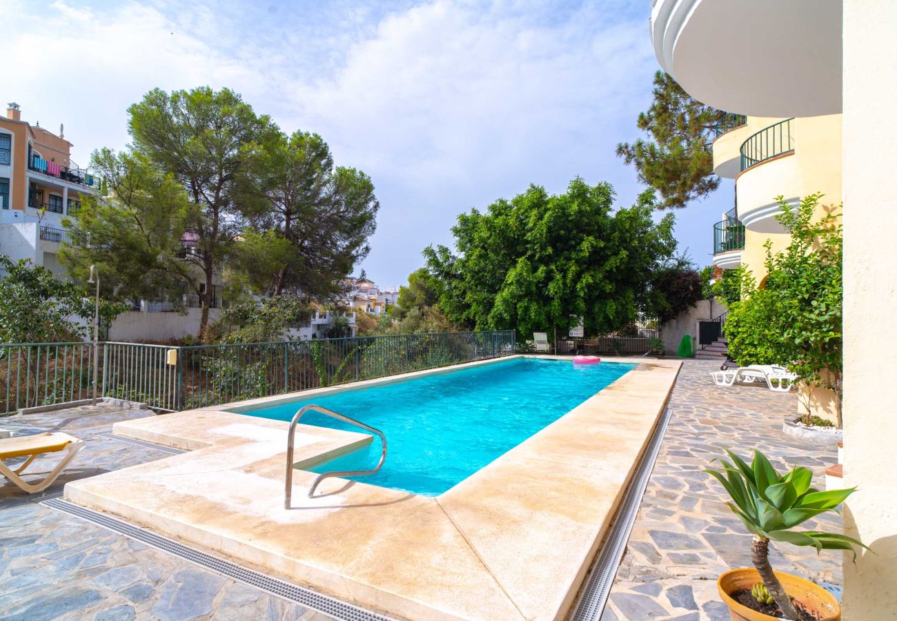 Communal swimming pool at the Las Flores de Burriana housing estate in Nerja