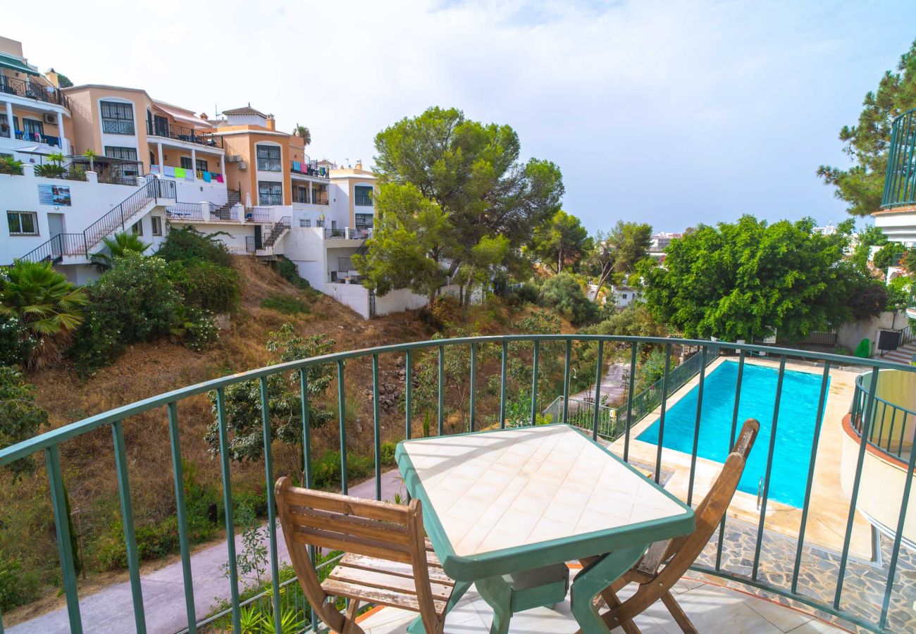 Balcony overlooking the swimming pool in the Playa Burriana area of Nerja
